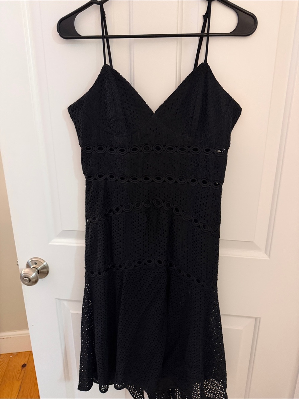 Bardot Black Eyelet Spaghetti Strap Midi Dress